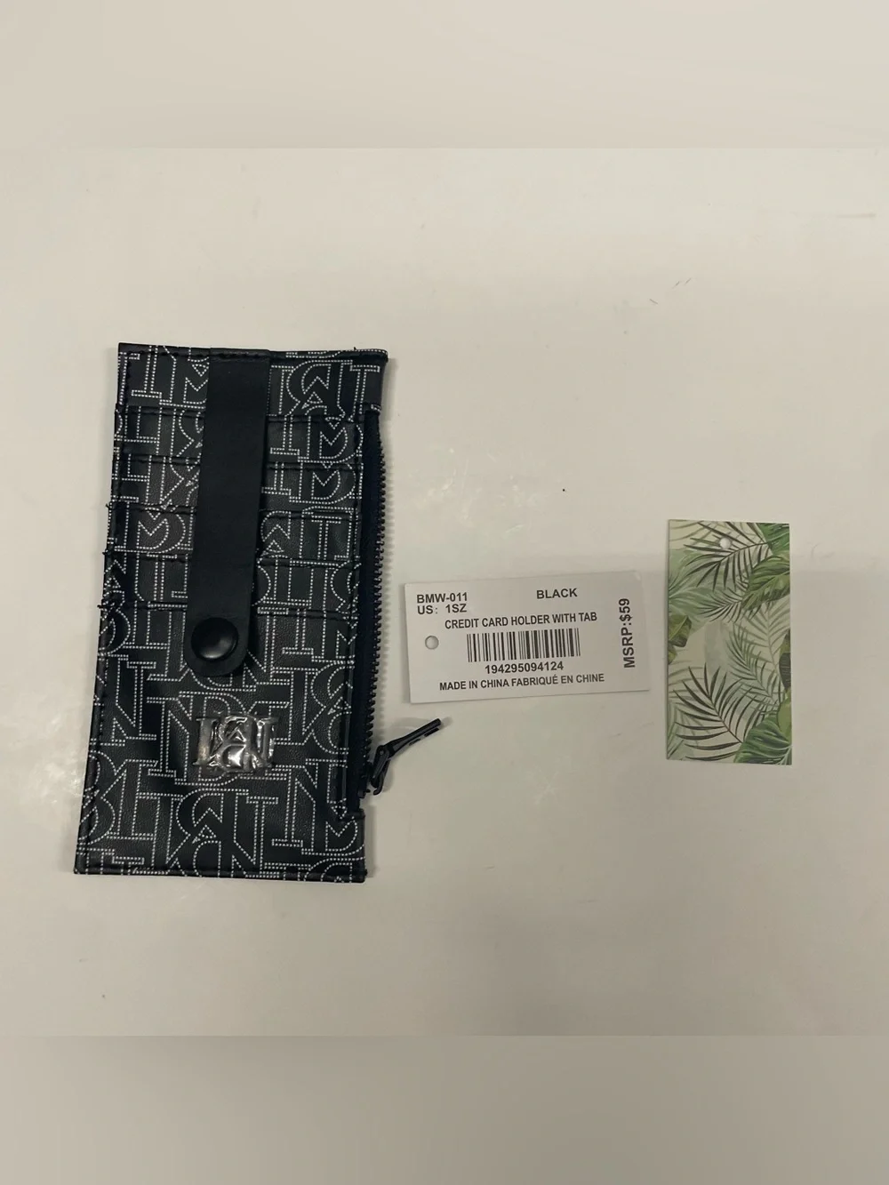 Brand New Badgley Mischka Black Monogram Vegan Leather Men’s Zip Pouch